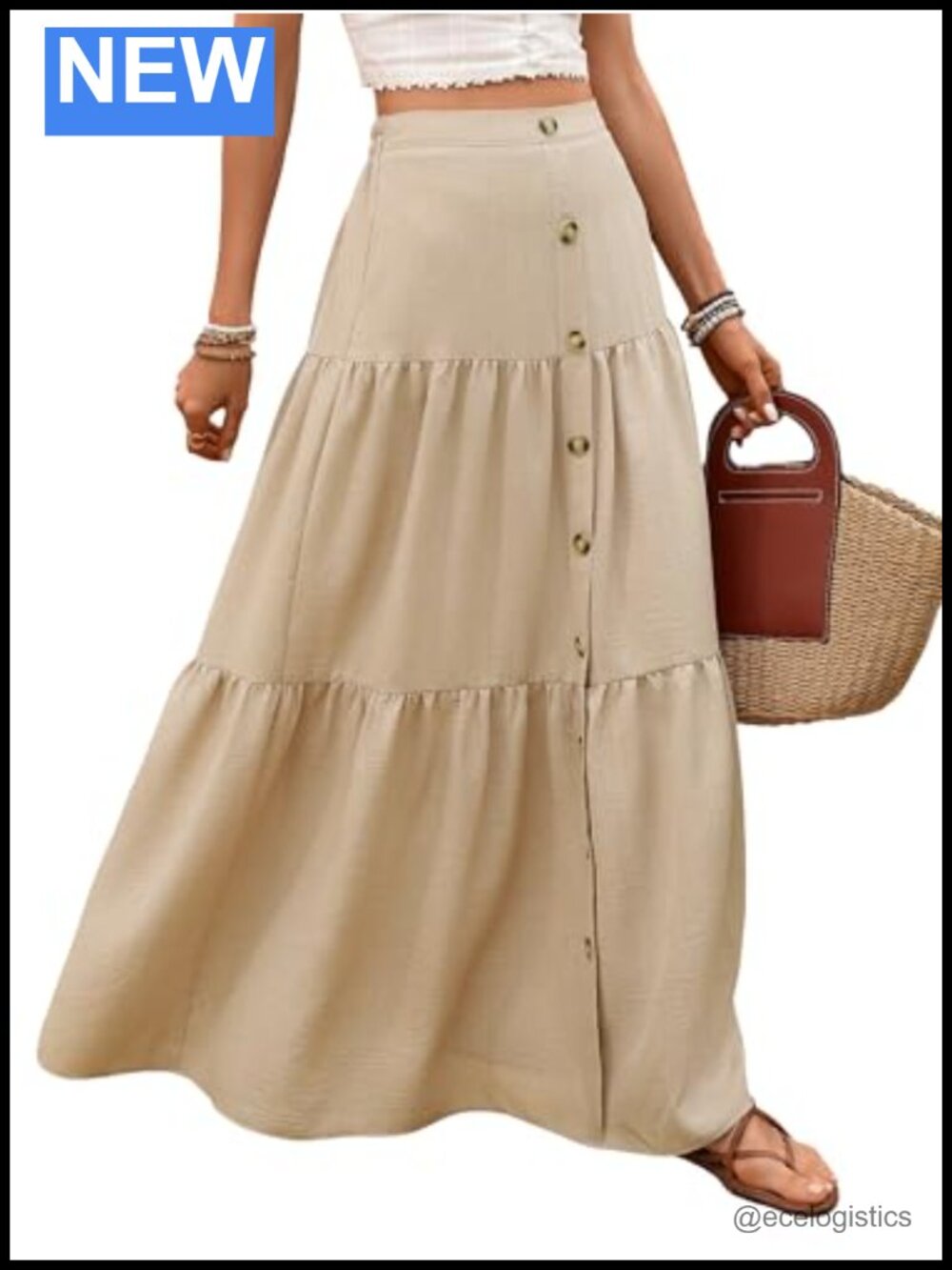 Maxi Skirt High Waisted A Line Flowy Tiered Boho Summer Skirt Vacation Outfit